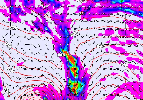 New Zealand to Fiji forecast chart for Thursday, March 26th, 2026 at 12:00 PM