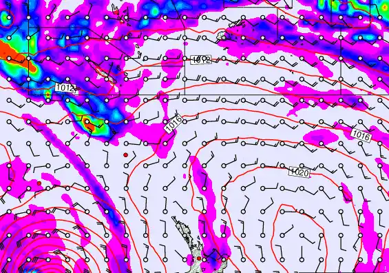 New Zealand to Fiji forecast chart for Saturday, March 28th, 2026 at 12:00 PM