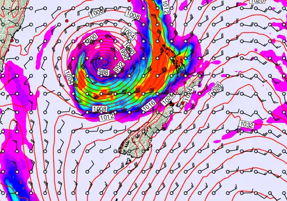 New Zealand forecast chart for Wednesday, March 25th, 2026 at 6:00 PM
