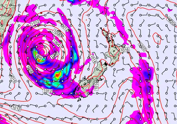 New Zealand forecast chart for Saturday, March 28th, 2026 at 12:00 PM