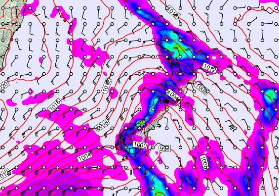 New Zealand forecast chart for Sunday, March 29th, 2026 at 6:00 PM