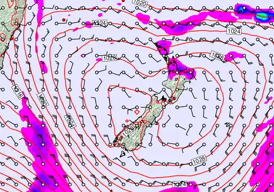 New Zealand forecast chart for Thursday, April 2nd, 2026 at 6:00 AM