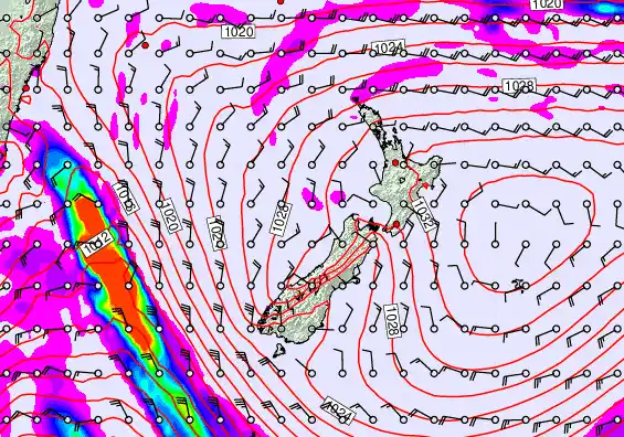 New Zealand forecast chart for Friday, April 3rd, 2026 at 6:00 AM