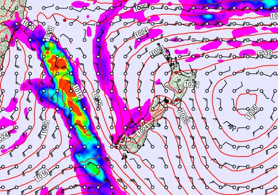 New Zealand forecast chart for Friday, April 3rd, 2026 at 6:00 PM