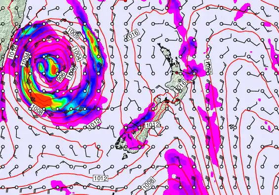 New Zealand forecast chart for Saturday, March 28th, 2026 at 12:00 AM
