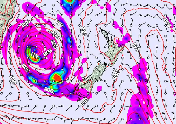 New Zealand forecast chart for Saturday, March 28th, 2026 at 12:00 PM