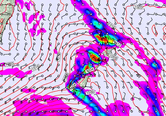 New Zealand forecast chart for Sunday, March 29th, 2026 at 6:00 PM