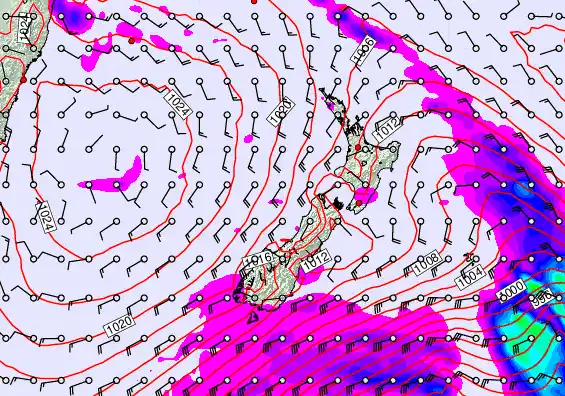 New Zealand forecast chart for Monday, March 30th, 2026 at 6:00 PM