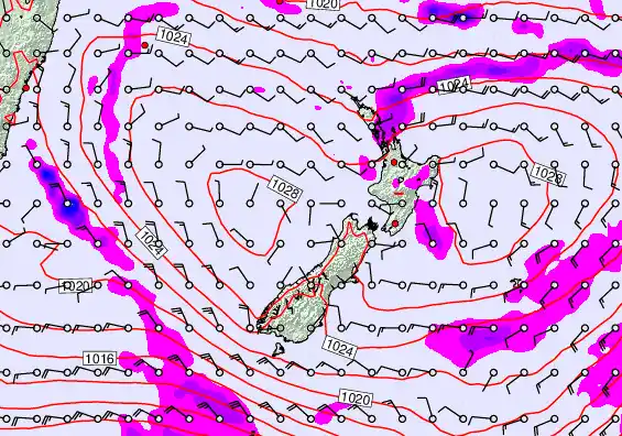 New Zealand forecast chart for Thursday, April 2nd, 2026 at 12:00 AM