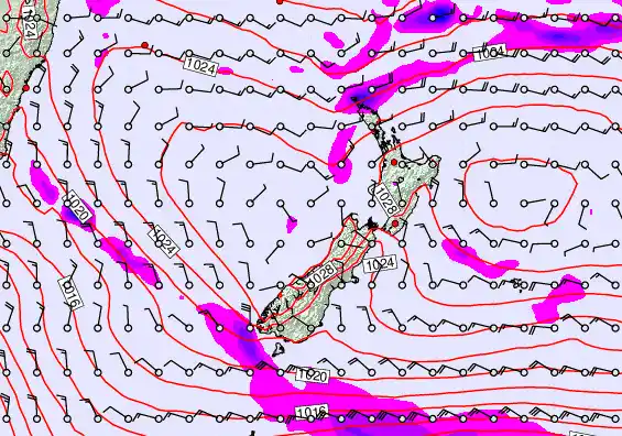 New Zealand forecast chart for Thursday, April 2nd, 2026 at 12:00 PM