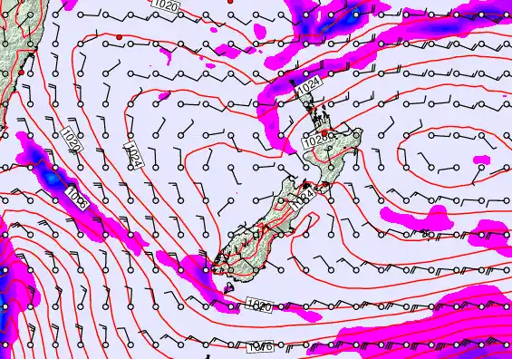 New Zealand forecast chart for Thursday, April 2nd, 2026 at 6:00 PM