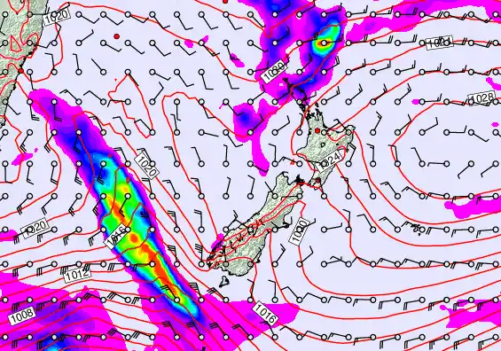 New Zealand forecast chart for Friday, April 3rd, 2026 at 6:00 AM