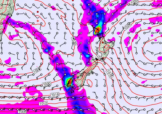 New Zealand forecast chart for Friday, April 3rd, 2026 at 6:00 PM