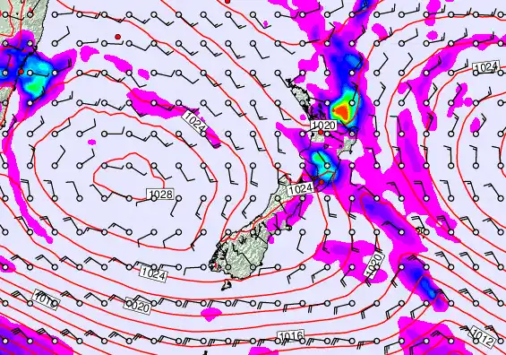 New Zealand forecast chart for Saturday, April 4th, 2026 at 12:00 PM