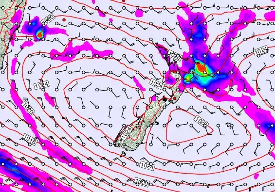 New Zealand forecast chart for Sunday, April 5th, 2026 at 6:00 AM