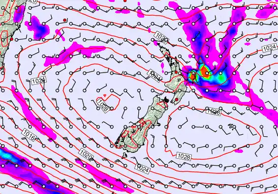 New Zealand forecast chart for Sunday, April 5th, 2026 at 12:00 PM