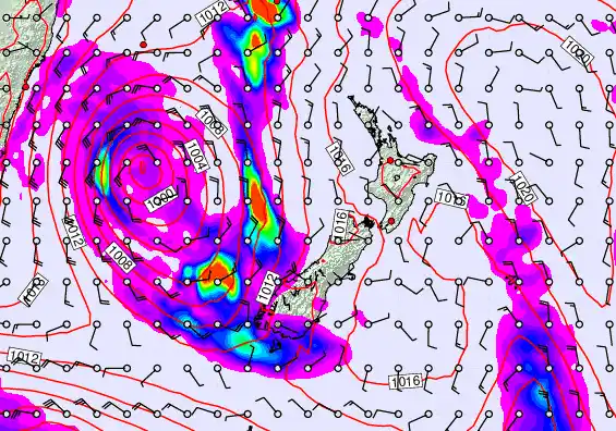 New Zealand forecast chart for Saturday, March 28th, 2026 at 6:00 PM