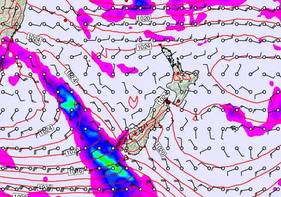 New Zealand forecast chart for Friday, April 3rd, 2026 at 12:00 PM