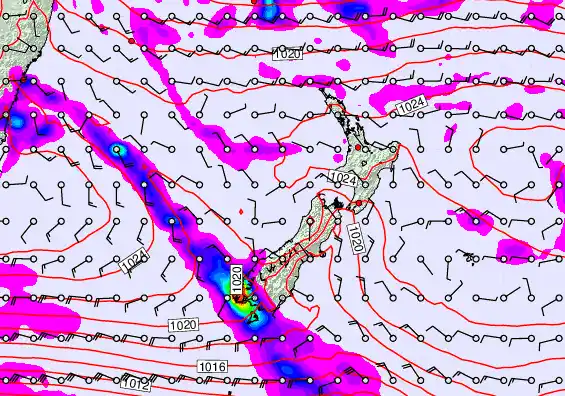 New Zealand forecast chart for Friday, April 3rd, 2026 at 6:00 PM