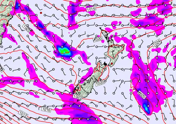 New Zealand forecast chart for Sunday, April 5th, 2026 at 6:00 PM