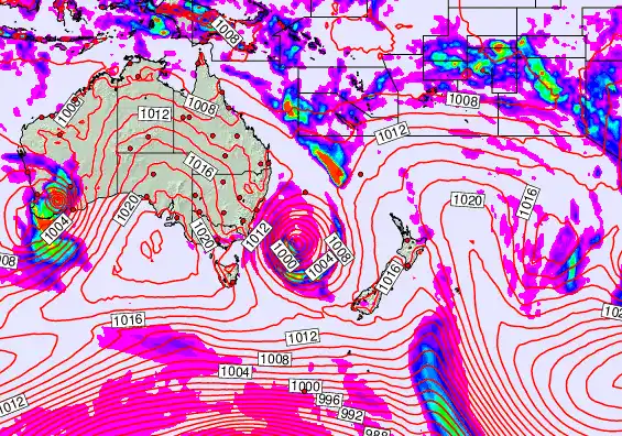 South West Pacific forecast chart for Saturday, March 28th, 2026 at 6:00 AM