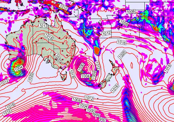 South West Pacific forecast chart for Saturday, March 28th, 2026 at 12:00 PM