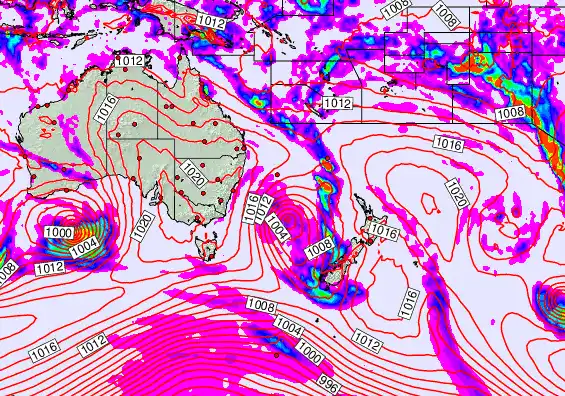 South West Pacific forecast chart for Sunday, March 29th, 2026 at 12:00 AM