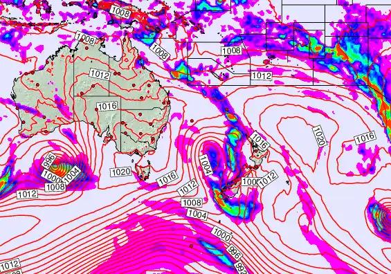 South West Pacific forecast chart for Sunday, March 29th, 2026 at 6:00 AM