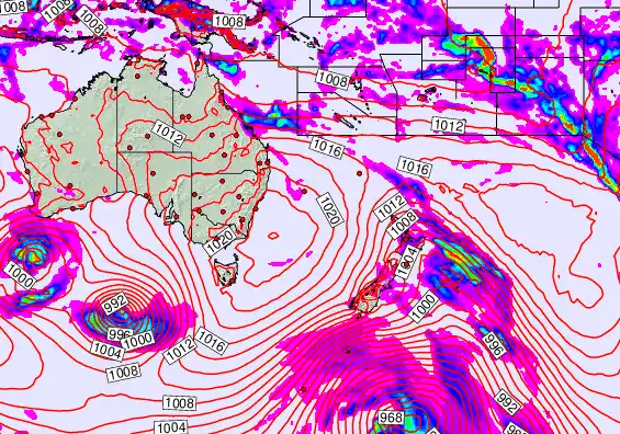South West Pacific forecast chart for Monday, March 30th, 2026 at 6:00 AM