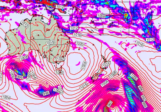 South West Pacific forecast chart for Monday, March 30th, 2026 at 6:00 PM