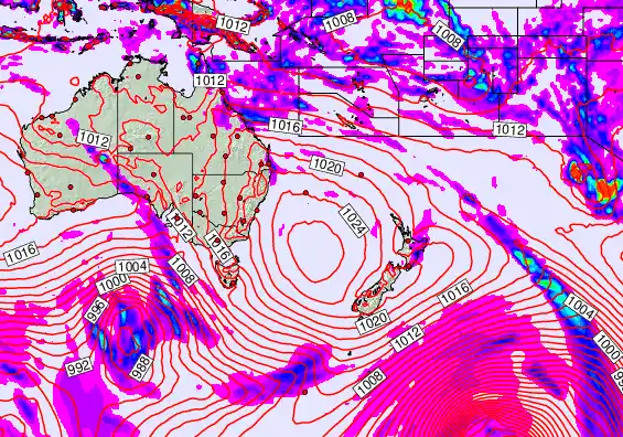 South West Pacific forecast chart for Tuesday, March 31st, 2026 at 12:00 PM