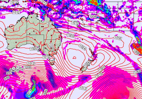 South West Pacific forecast chart for Wednesday, April 1st, 2026 at 12:00 AM