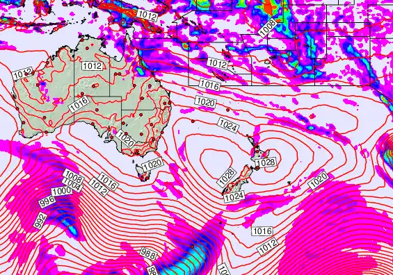 South West Pacific forecast chart for Wednesday, April 1st, 2026 at 12:00 PM