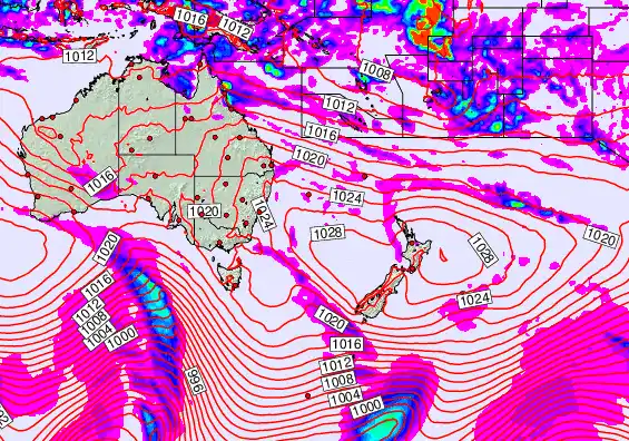 South West Pacific forecast chart for Thursday, April 2nd, 2026 at 12:00 AM