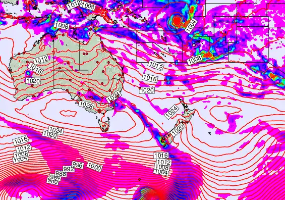 South West Pacific forecast chart for Friday, April 3rd, 2026 at 6:00 PM
