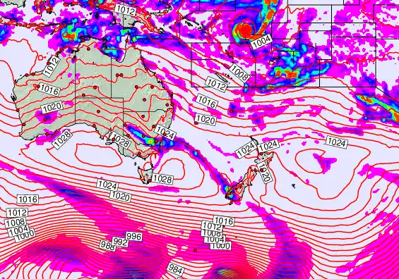 South West Pacific forecast chart for Saturday, April 4th, 2026 at 12:00 AM