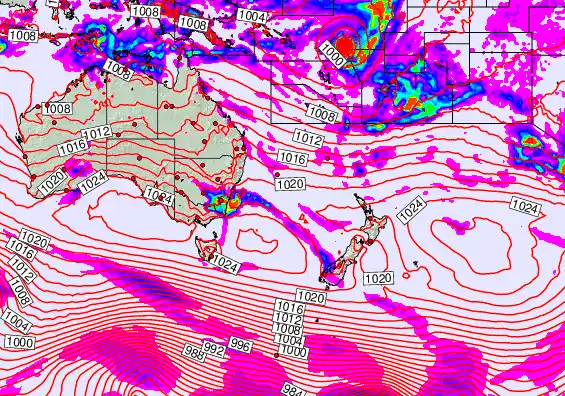 South West Pacific forecast chart for Saturday, April 4th, 2026 at 6:00 AM