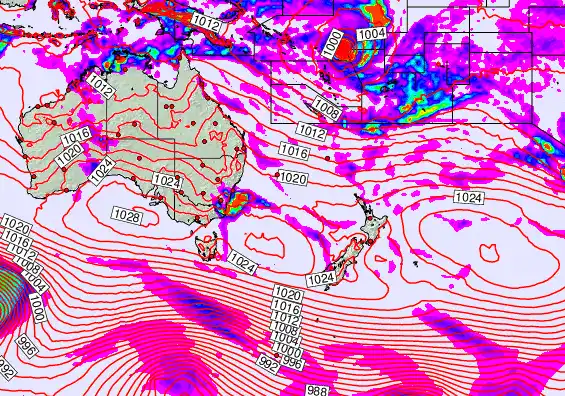 South West Pacific forecast chart for Saturday, April 4th, 2026 at 12:00 PM