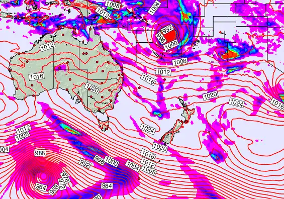 South West Pacific forecast chart for Monday, April 6th, 2026 at 12:00 AM