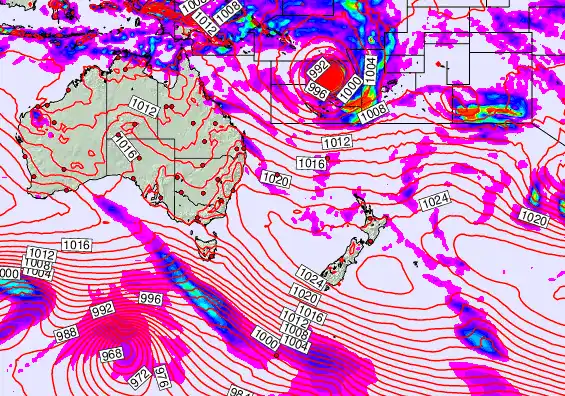 South West Pacific forecast chart for Monday, April 6th, 2026 at 12:00 PM