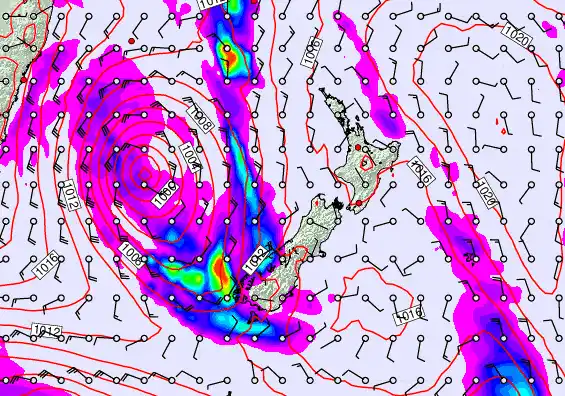 New Zealand forecast chart for Saturday, March 28th, 2026 at 6:00 PM