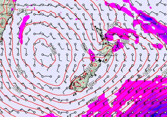New Zealand forecast chart for Tuesday, March 31st, 2026 at 12:00 PM