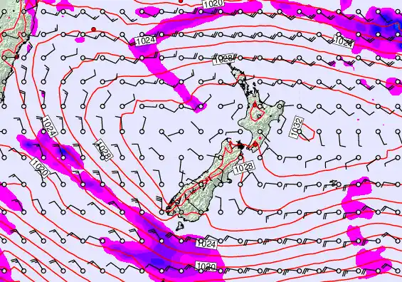 New Zealand forecast chart for Thursday, April 2nd, 2026 at 6:00 AM