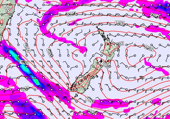 New Zealand forecast chart for Thursday, April 2nd, 2026 at 6:00 PM