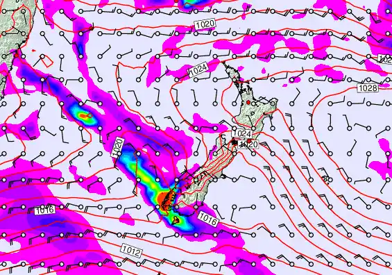 New Zealand forecast chart for Friday, April 3rd, 2026 at 6:00 PM