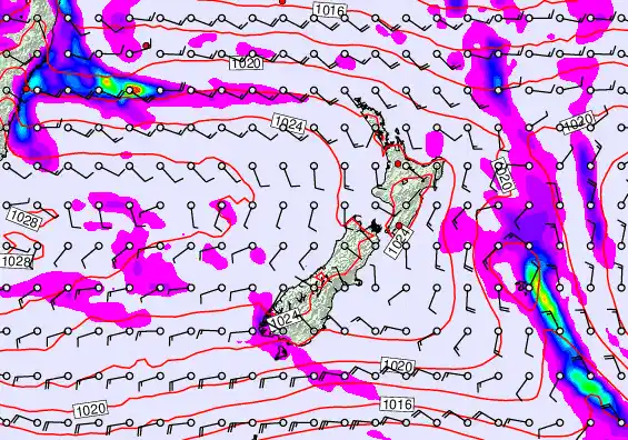 New Zealand forecast chart for Sunday, April 5th, 2026 at 6:00 PM