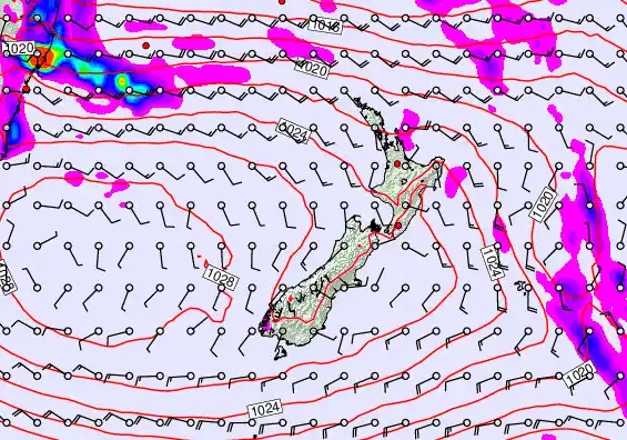 New Zealand forecast chart for Monday, April 6th, 2026 at 6:00 AM