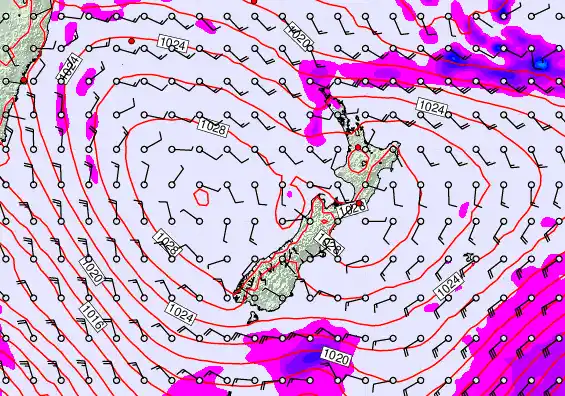 New Zealand forecast chart for Wednesday, April 1st, 2026 at 6:00 AM