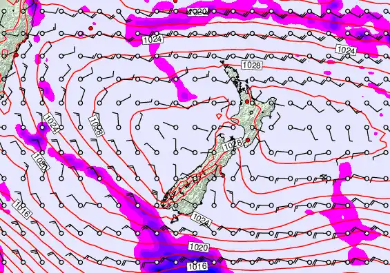 New Zealand forecast chart for Thursday, April 2nd, 2026 at 6:00 AM