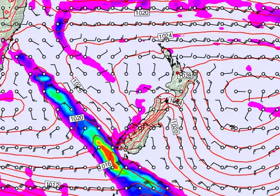 New Zealand forecast chart for Friday, April 3rd, 2026 at 6:00 AM